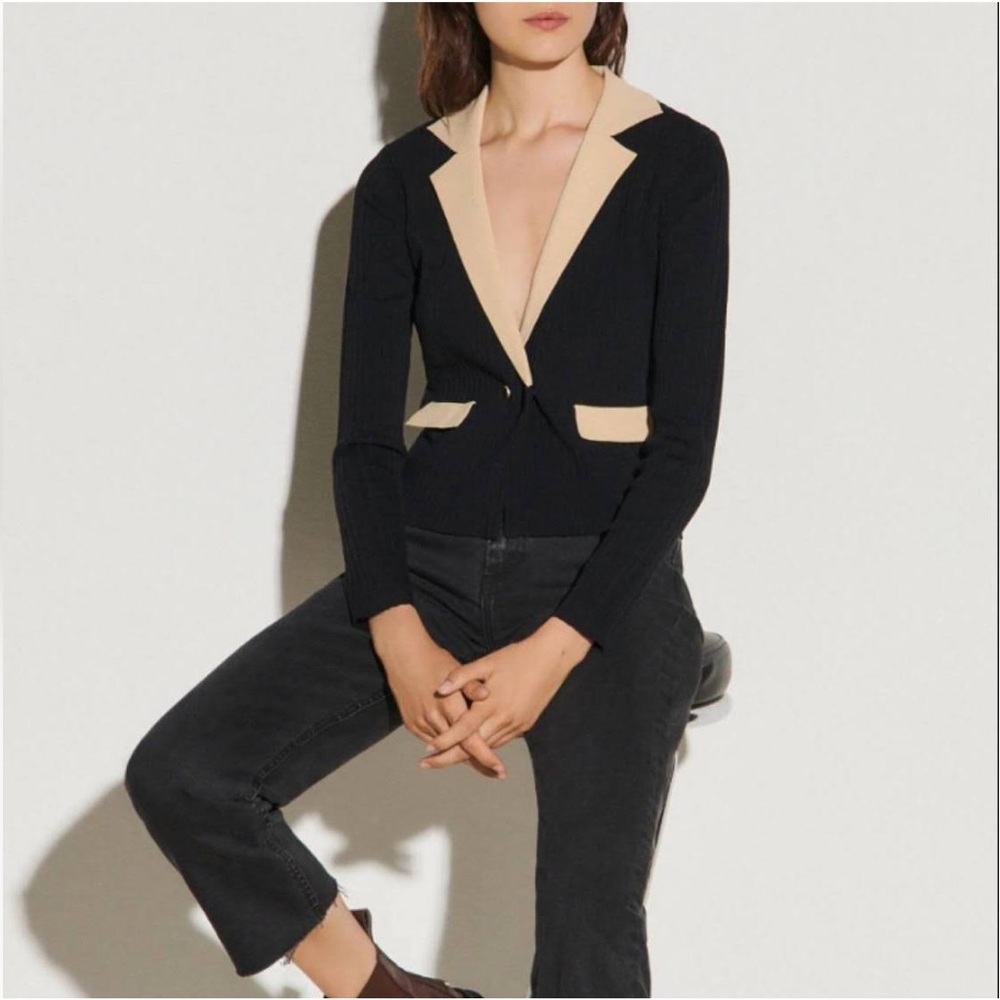 Sandro Barney Black Cardigan with Contrasting Collar Size 1